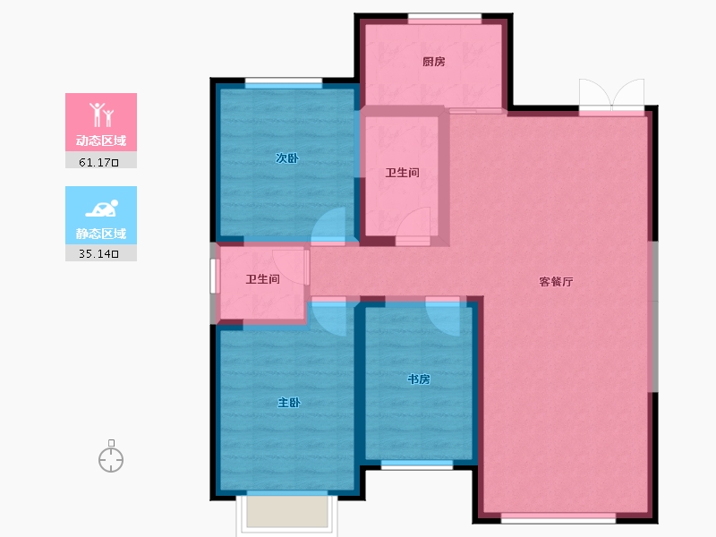 内蒙古自治区-呼和浩特市-城发绿园-85.87-户型库-动静分区