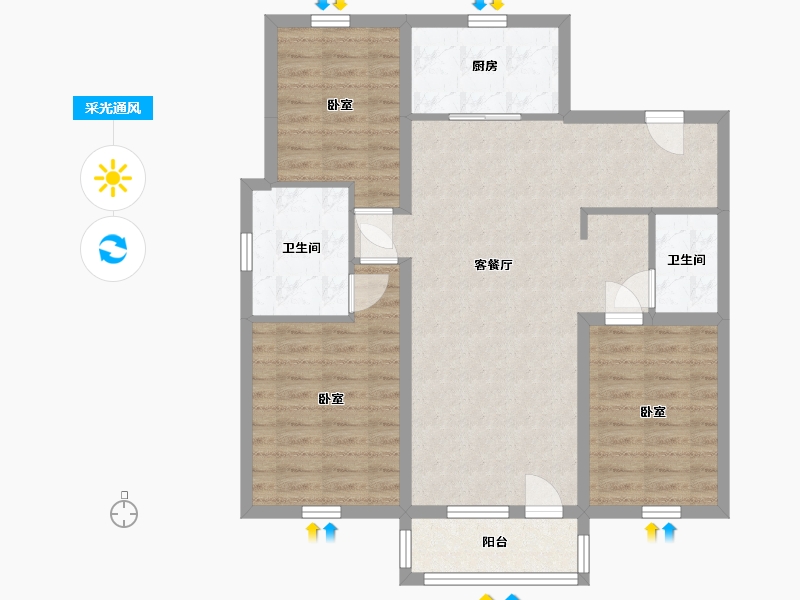 辽宁省-鞍山市-宝居朗庭国际-87.30-户型库-采光通风