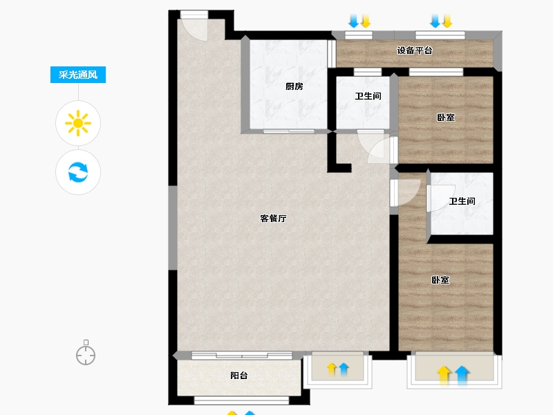 内蒙古自治区-呼和浩特市-内房投·东望-82.57-户型库-采光通风