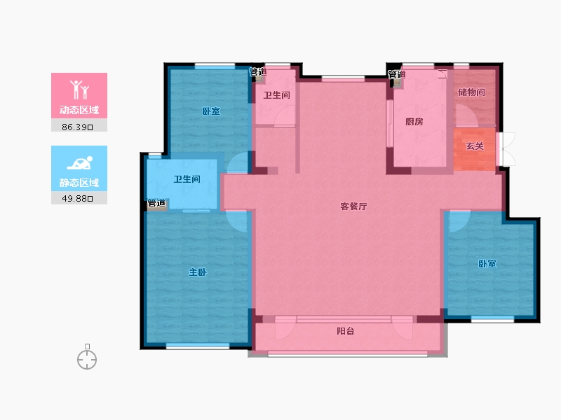 辽宁省-大连市-新希望璞石墅-122.72-户型库-动静分区