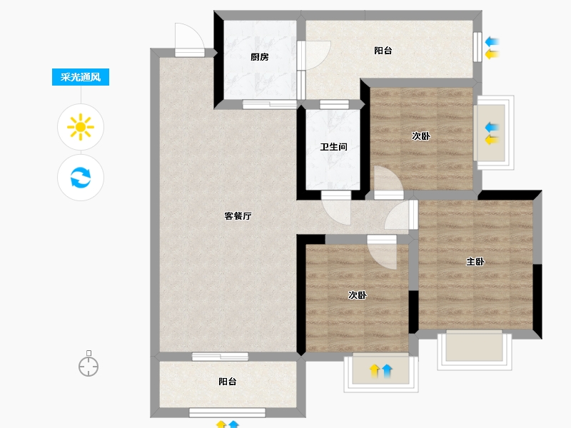 四川省-资阳市-恒信 ·御景-76.36-户型库-采光通风