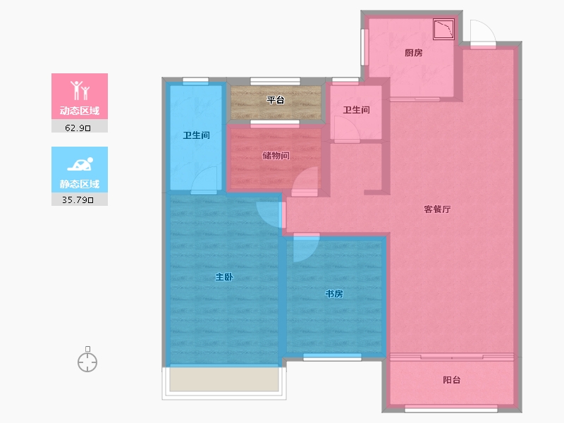 内蒙古自治区-呼和浩特市-祥生·东方樾-90.25-户型库-动静分区