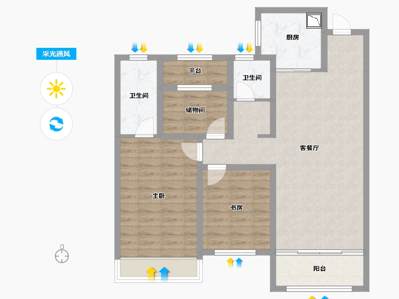 内蒙古自治区-呼和浩特市-祥生·东方樾-90.25-户型库-采光通风