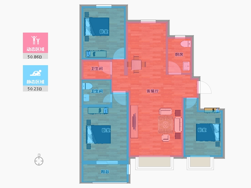 河北省-邯郸市-北湖十六峯-90.46-户型库-动静分区