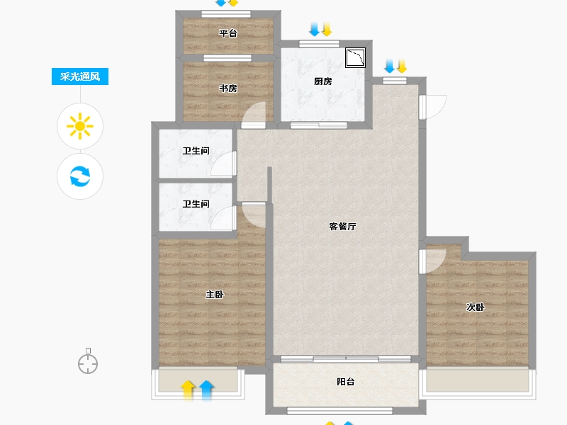 内蒙古自治区-呼和浩特市-祥生·东方樾-101.03-户型库-采光通风