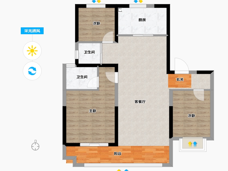 河北省-唐山市-碧桂园玖中堂-90.20-户型库-采光通风