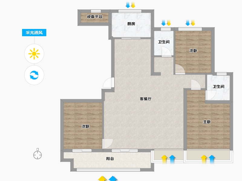 河北省-廊坊市-蓝城雲庐-104.46-户型库-采光通风