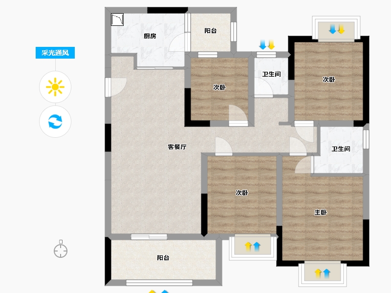 河南省-信阳市-蓝光雍锦府-92.40-户型库-采光通风