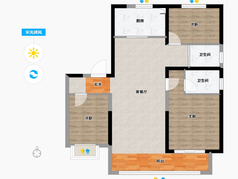 河北省-唐山市-碧桂园玖中堂-93.29-户型库-采光通风