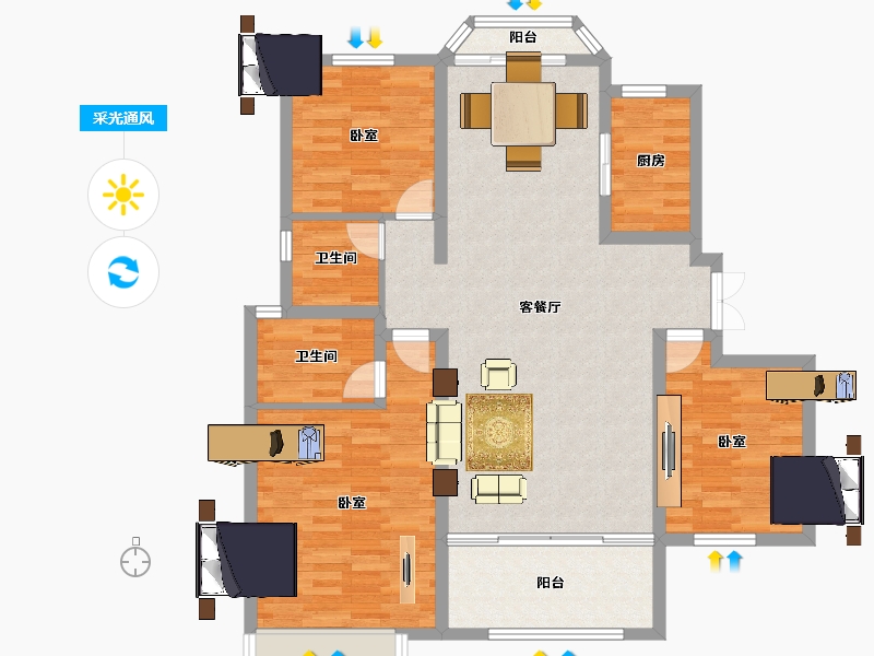 河北省-邯郸市-荣盛公园印象-105.99-户型库-采光通风