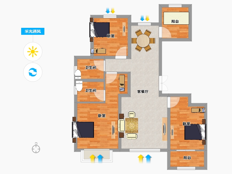 河北省-邯郸市-民生城市主人-85.01-户型库-采光通风