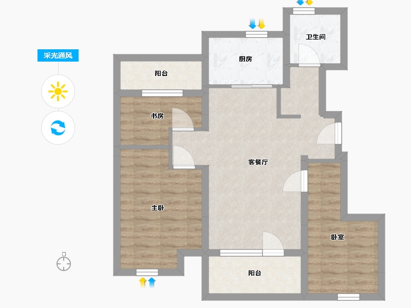 辽宁省-大连市-龙湖阳光城雲峰原著-66.54-户型库-采光通风