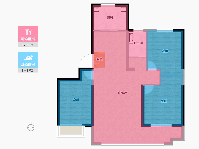 河北省-唐山市-碧桂园玖中堂-77.37-户型库-动静分区