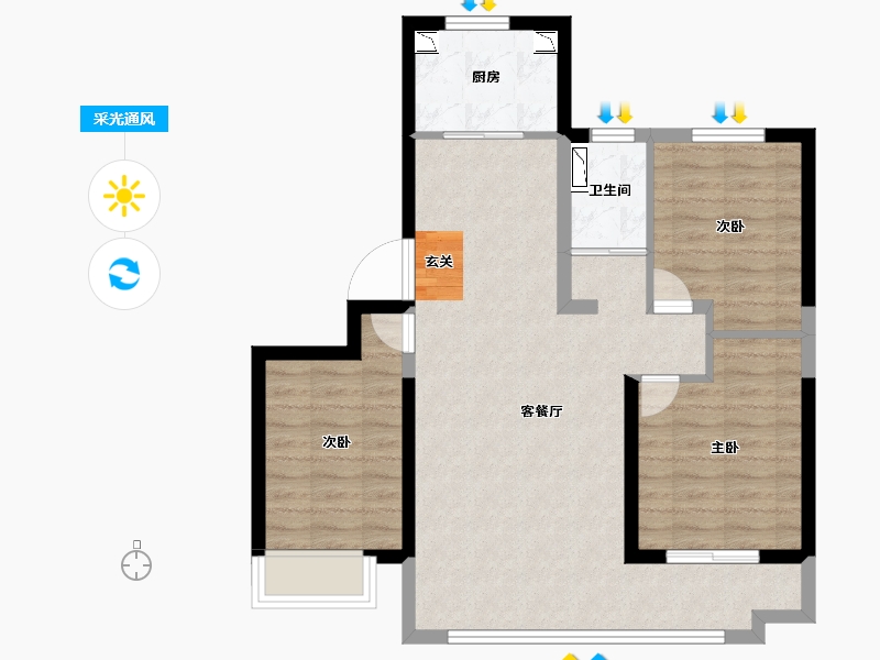 河北省-唐山市-碧桂园玖中堂-77.37-户型库-采光通风