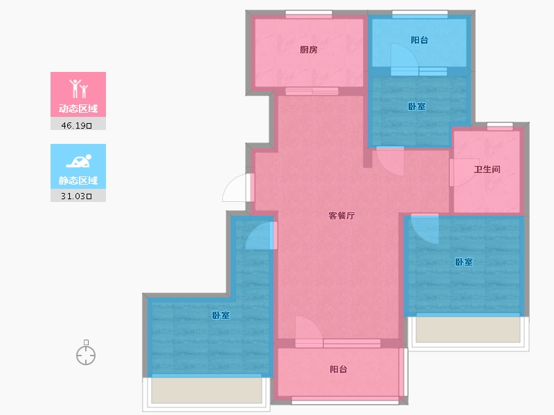 辽宁省-大连市-华润置地公元九里-67.46-户型库-动静分区