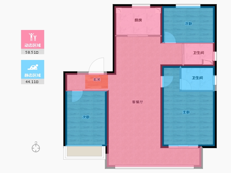 河北省-唐山市-碧桂园玖中堂-92.03-户型库-动静分区