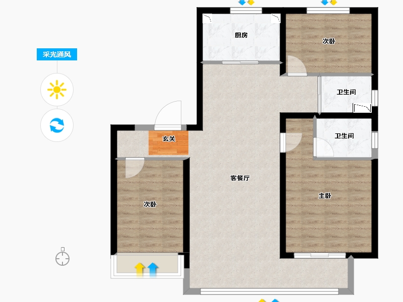 河北省-唐山市-碧桂园玖中堂-92.03-户型库-采光通风