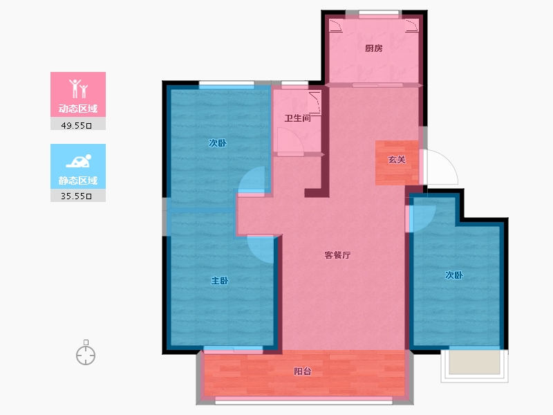 河北省-唐山市-碧桂园玖中堂-75.75-户型库-动静分区