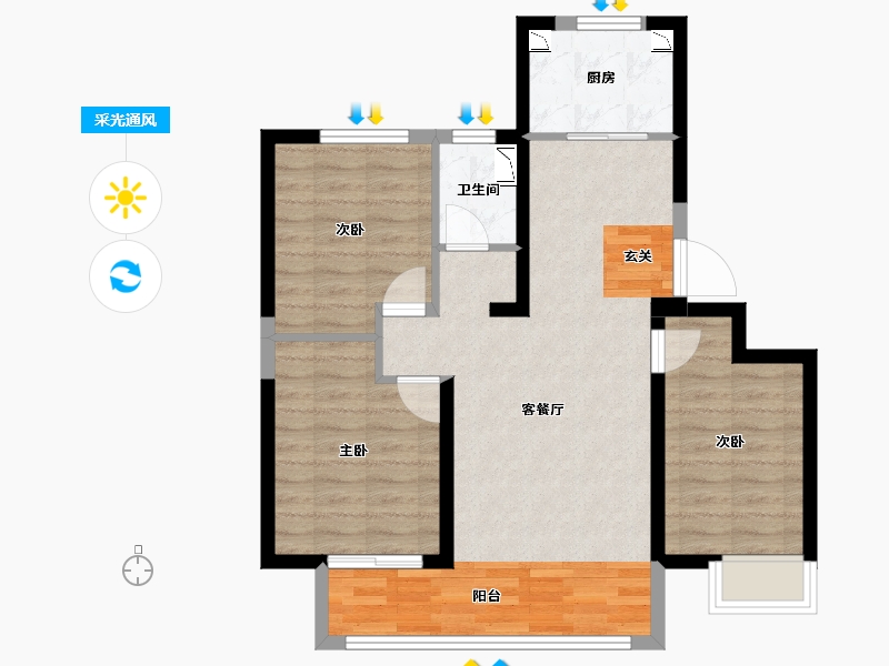 河北省-唐山市-碧桂园玖中堂-75.75-户型库-采光通风