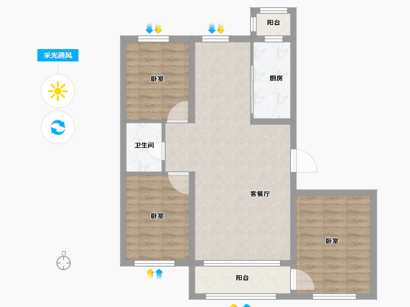 黑龙江省-大庆市-欣苑花园-82.28-户型库-采光通风