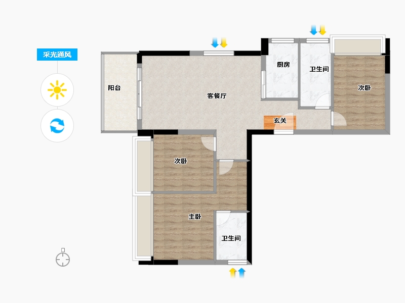 云南省-曲靖市-富源宏发梧桐苑-90.00-户型库-采光通风