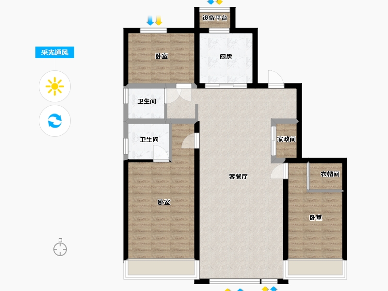 内蒙古自治区-呼和浩特市-内房投·东望-102.47-户型库-采光通风