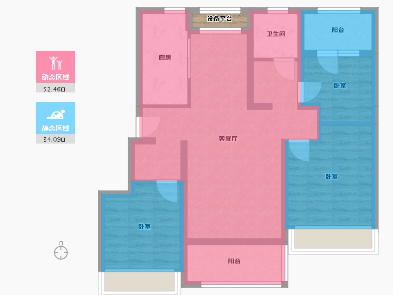 辽宁省-大连市-华润置地公元九里-76.76-户型库-动静分区