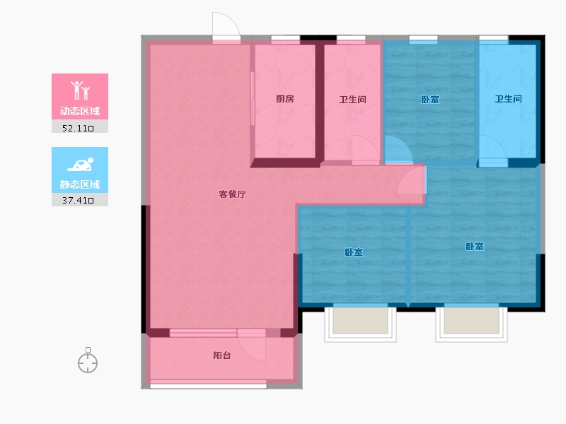 辽宁省-沈阳市-碧桂园大城印象-80.14-户型库-动静分区