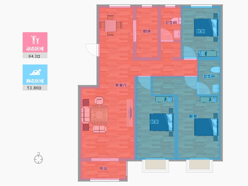 河北省-邯郸市-米兰·领寓-105.92-户型库-动静分区