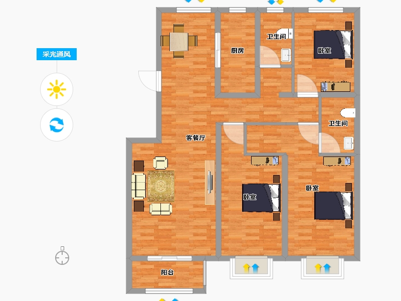 河北省-邯郸市-米兰·领寓-105.92-户型库-采光通风