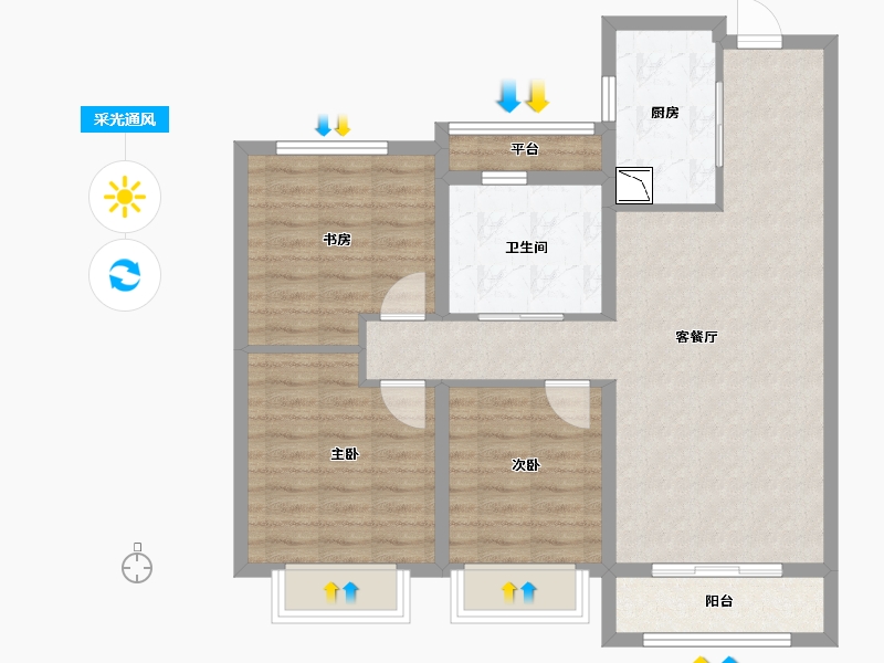 黑龙江省-哈尔滨市-中海•观澜庭-87.00-户型库-采光通风