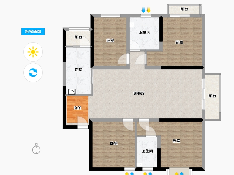 山西省-太原市-荔园悦享星醍-107.39-户型库-采光通风