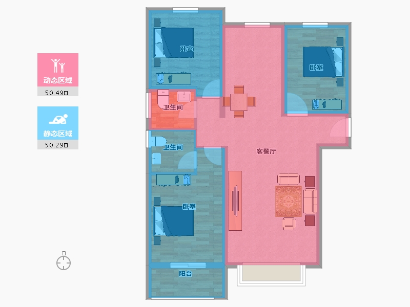 河北省-邯郸市-北湖十六峯-90.55-户型库-动静分区