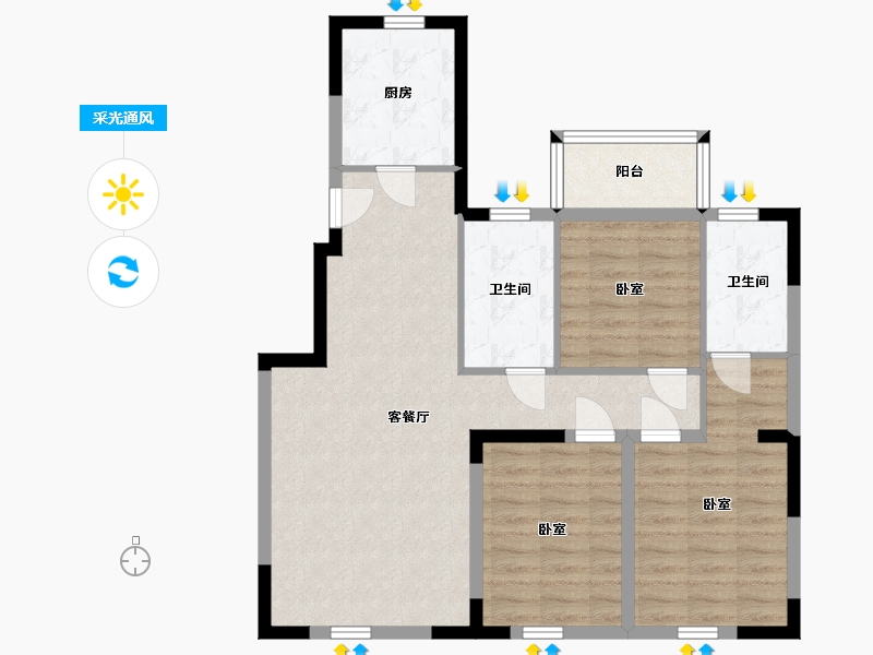 辽宁省-丹东市-永同昌·翡翠壹号-87.00-户型库-采光通风