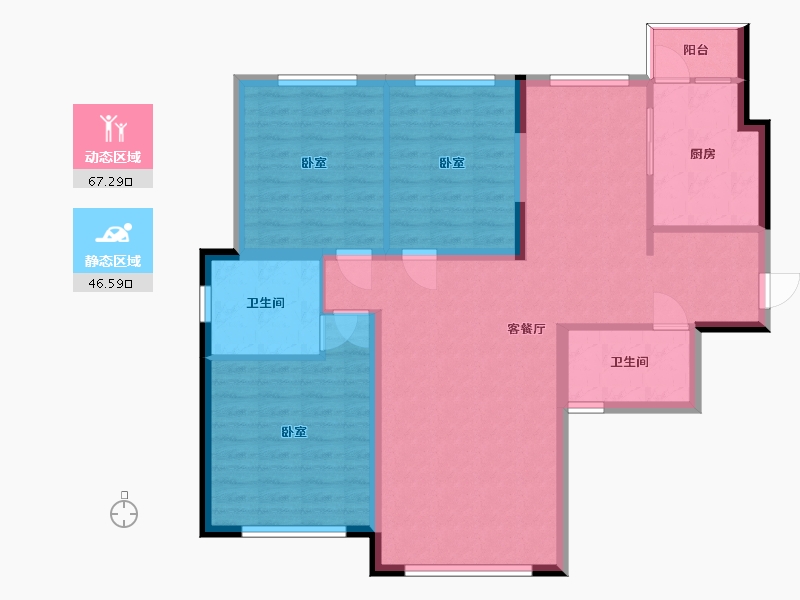 内蒙古自治区-呼伦贝尔市-汇德公馆-102.97-户型库-动静分区