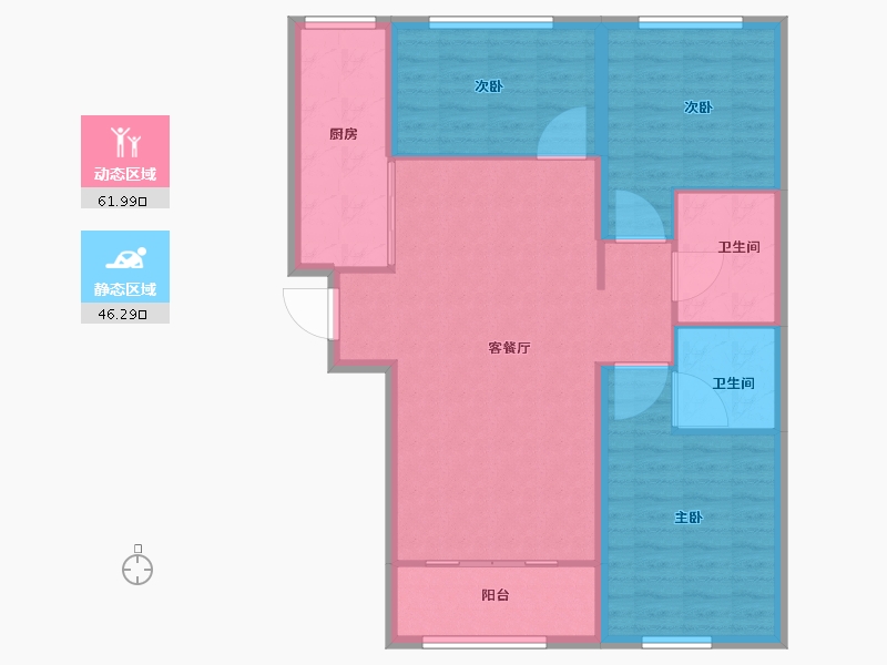 内蒙古自治区-呼和浩特市-呼和浩特恒大翡翠华庭-98.47-户型库-动静分区