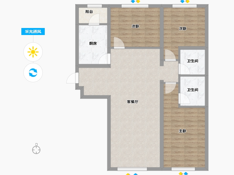 内蒙古自治区-呼和浩特市-呼和浩特恒大翡翠华庭-89.54-户型库-采光通风