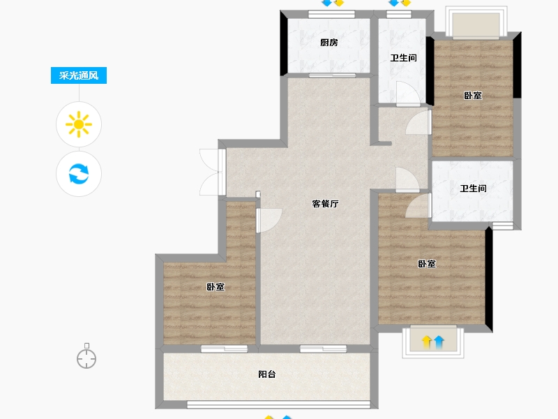 云南省-昆明市-世博生态城蓝湖邻里-93.34-户型库-采光通风