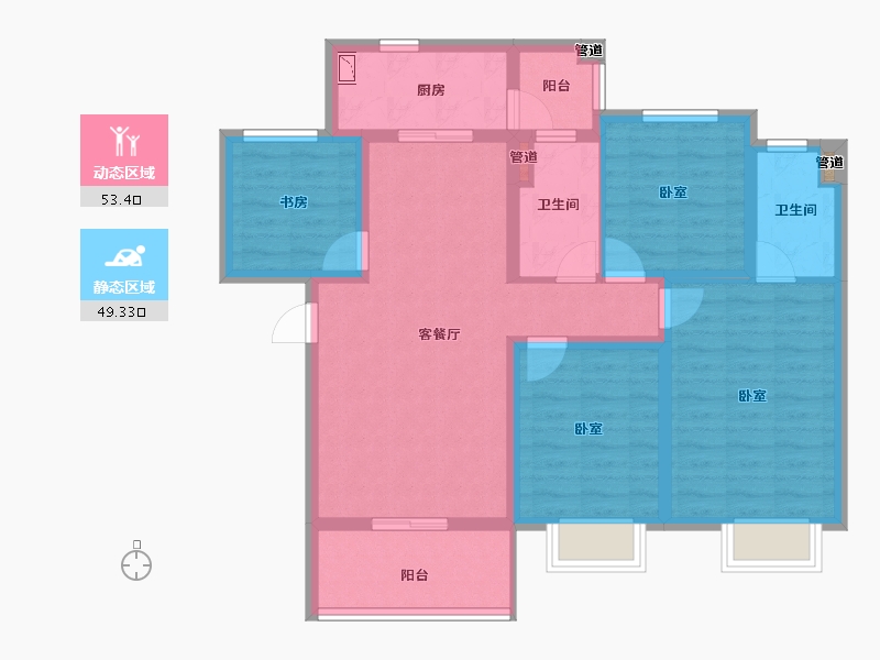 山西省-太原市-蓝光·雅居乐雍锦半岛-90.53-户型库-动静分区