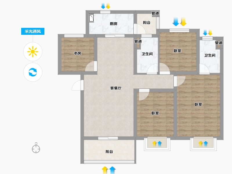 山西省-太原市-蓝光·雅居乐雍锦半岛-90.53-户型库-采光通风