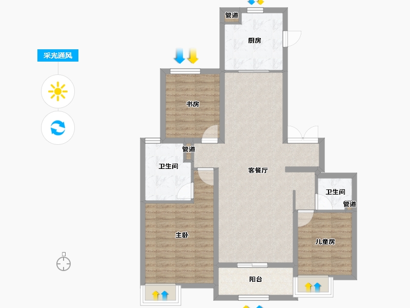 山西省-太原市-保利海德公园海德府-90.84-户型库-采光通风