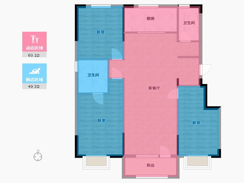 辽宁省-盘锦市-美的城如院-100.08-户型库-动静分区