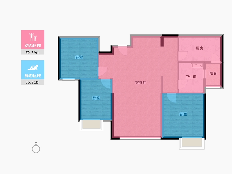 内蒙古自治区-鄂尔多斯市-鄂尔多斯恒大名都-88.23-户型库-动静分区