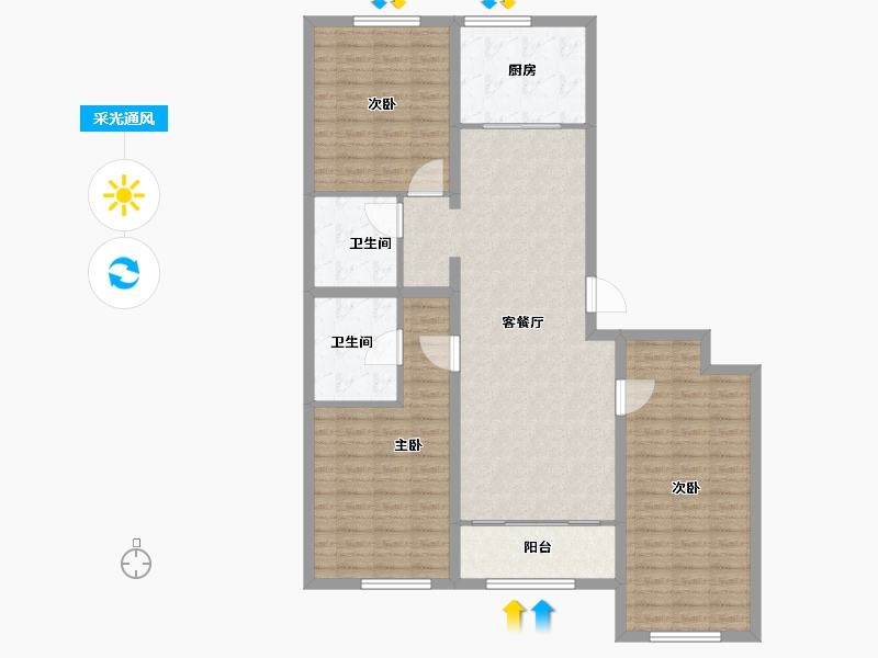 内蒙古自治区-呼和浩特市-呼和浩特恒大翡翠华庭-121.72-户型库-采光通风