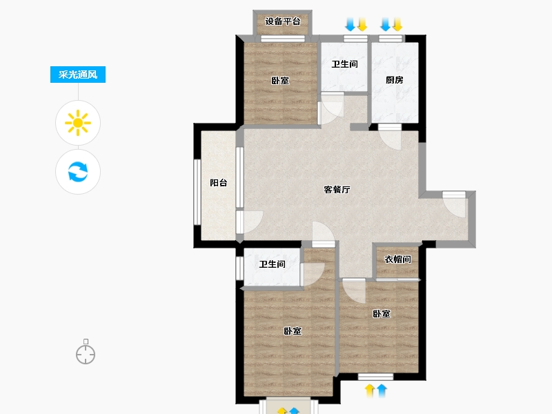 辽宁省-大连市-金湾十里海-75.12-户型库-采光通风