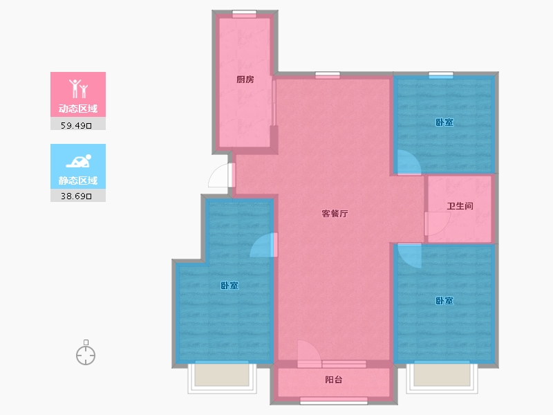 辽宁省-丹东市-恒景·溪山上華居-87.86-户型库-动静分区