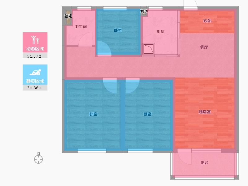 辽宁省-盘锦市-盘锦万科城·如园-72.96-户型库-动静分区