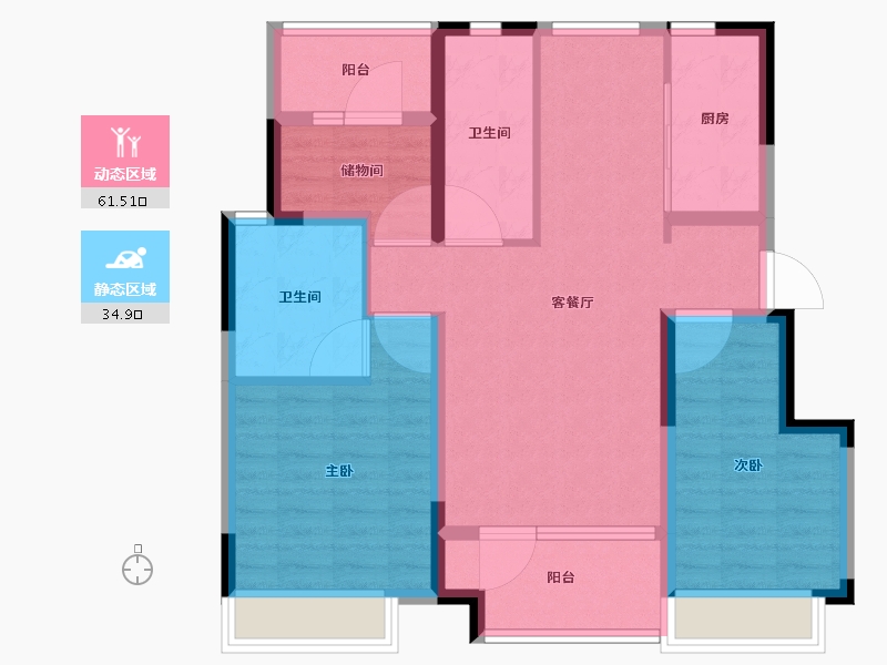 辽宁省-大连市-华润置地幸福里-85.37-户型库-动静分区