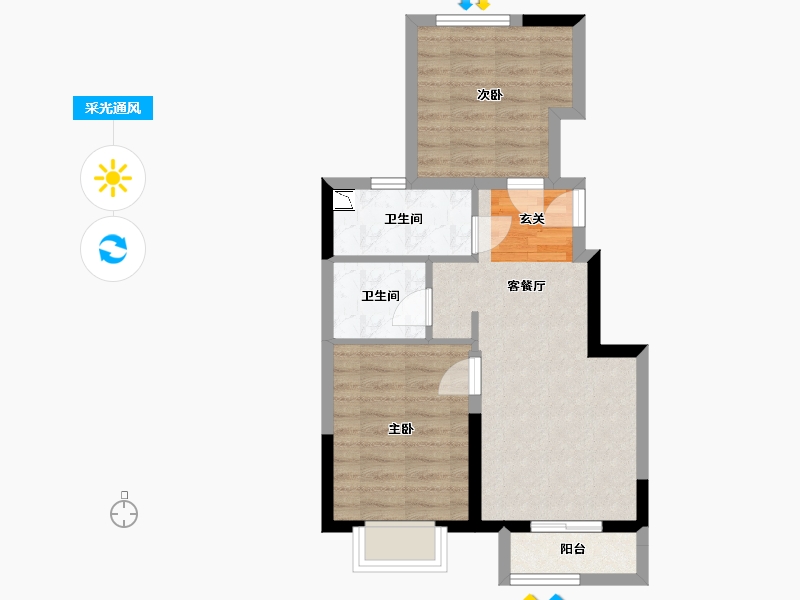 河北省-廊坊市-万科新都荟-52.53-户型库-采光通风