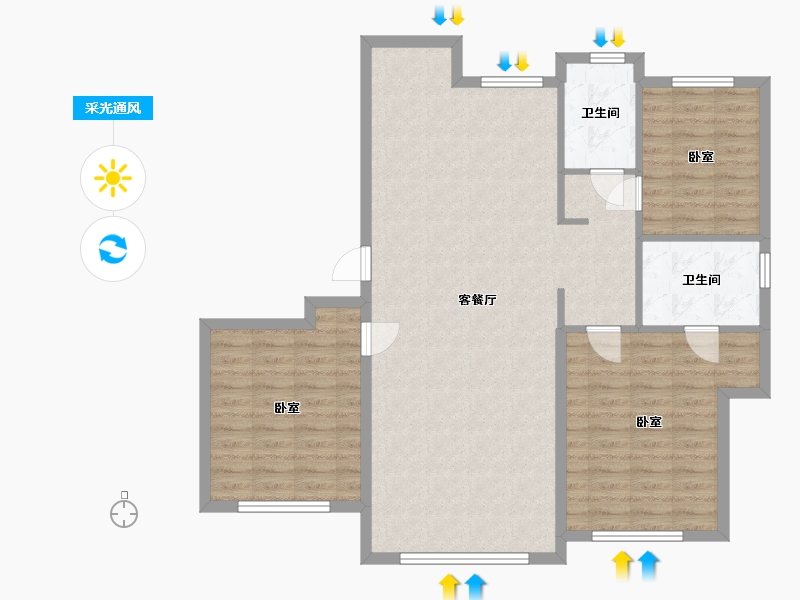 内蒙古自治区-鄂尔多斯市-城投·海昌鑫园-104.96-户型库-采光通风